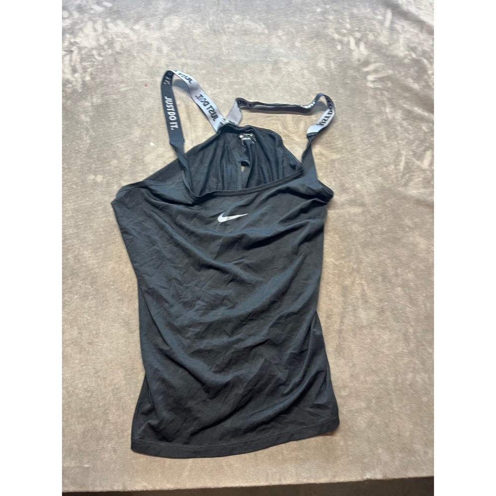 Nike Dri-FIT Tank Top Women's Racerback 'Just Do It' Strap Sleeveless l Black